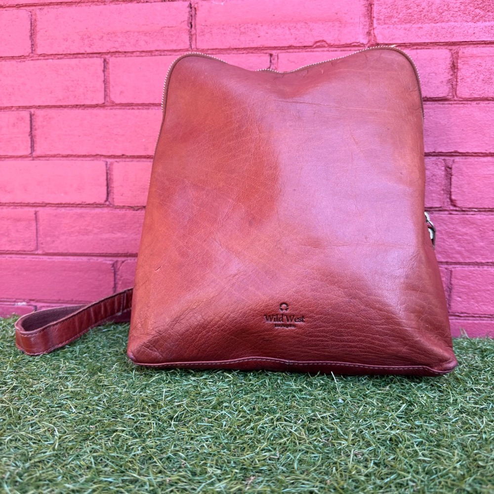 Wild West Leather Backpack Purse Brown Full Grain Zip Top‎ Adjustable Straps
